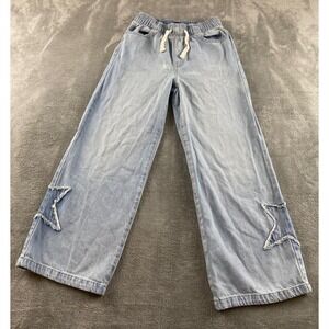 Gap Denim Womens Easy Wide-Leg Pull-On Jeans Light Wash Star Applique Blue 27x24
